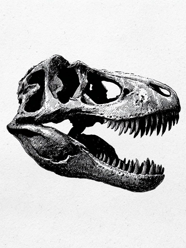 Tyrannosaurus Skull Ink Print. poster — illustration art