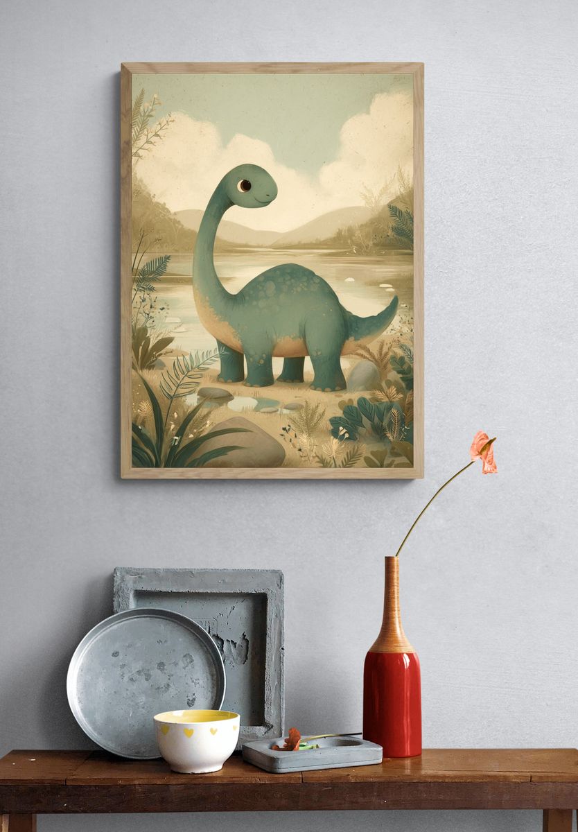 Friendly Dinosaur — Kids Illustration Print. — room view 3