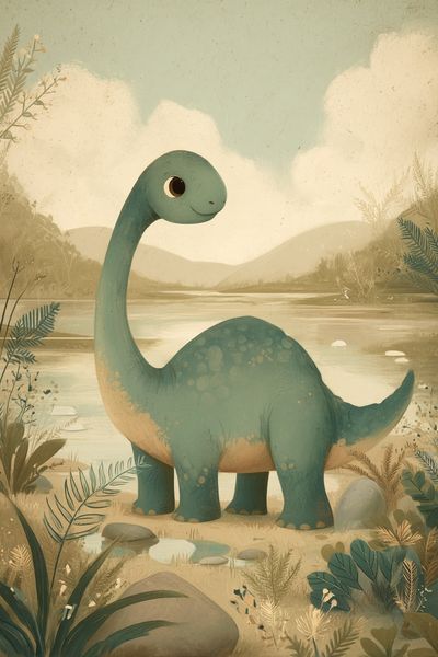 Friendly Dinosaur — Kids Illustration Print. poster