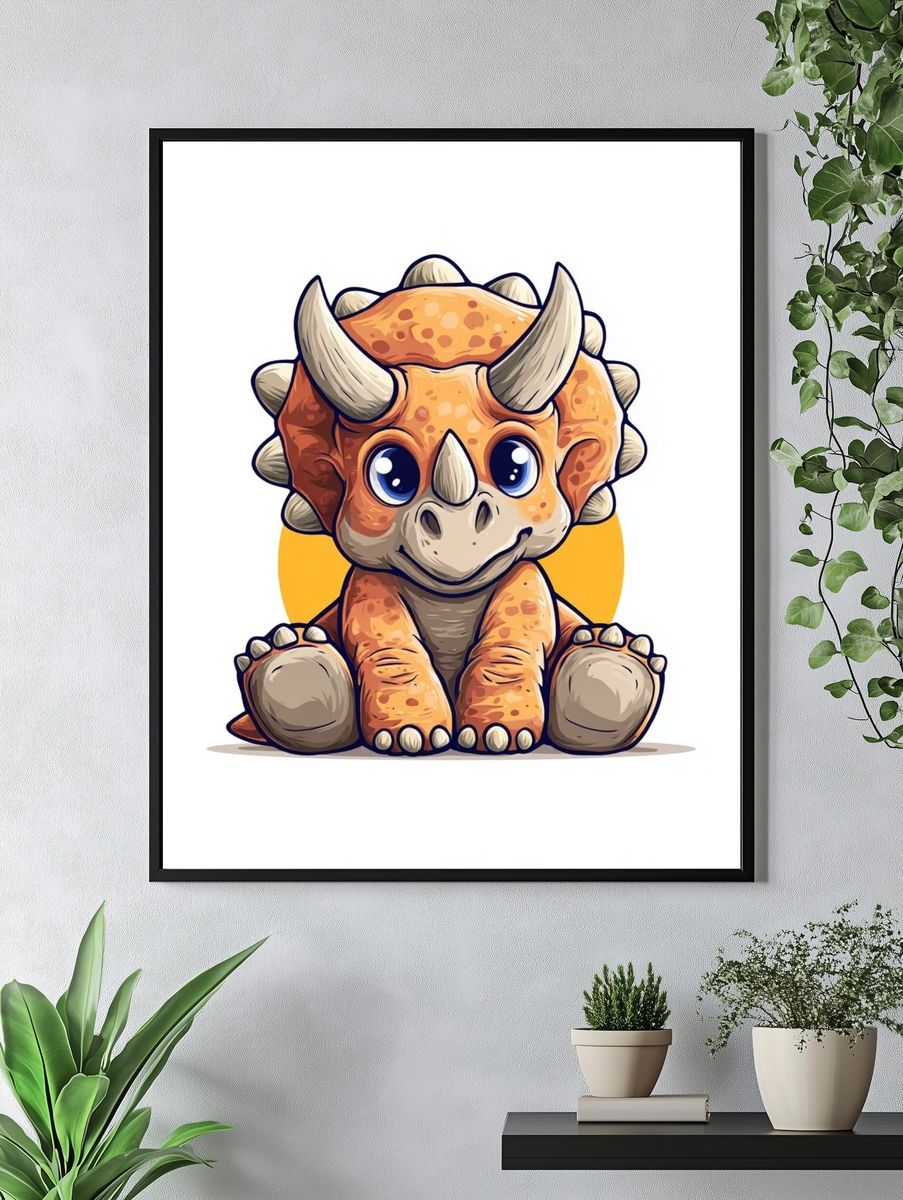 Cute Triceratops Illustration Poster. — room view 4