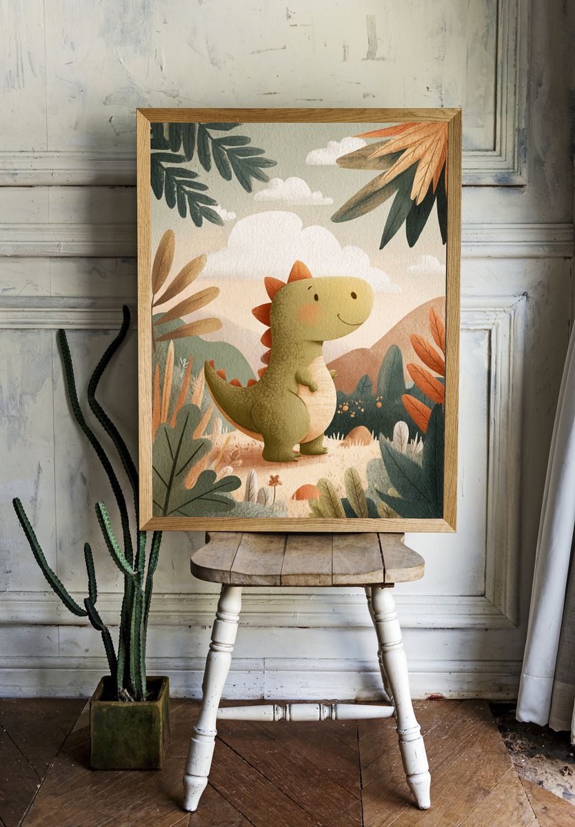 Cute Dinosaur in Nature — Kids Print room preview