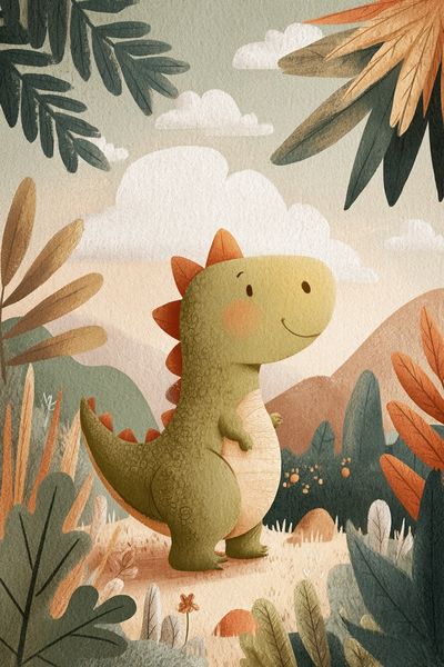 Cute Dinosaur in Nature — Kids Print. poster