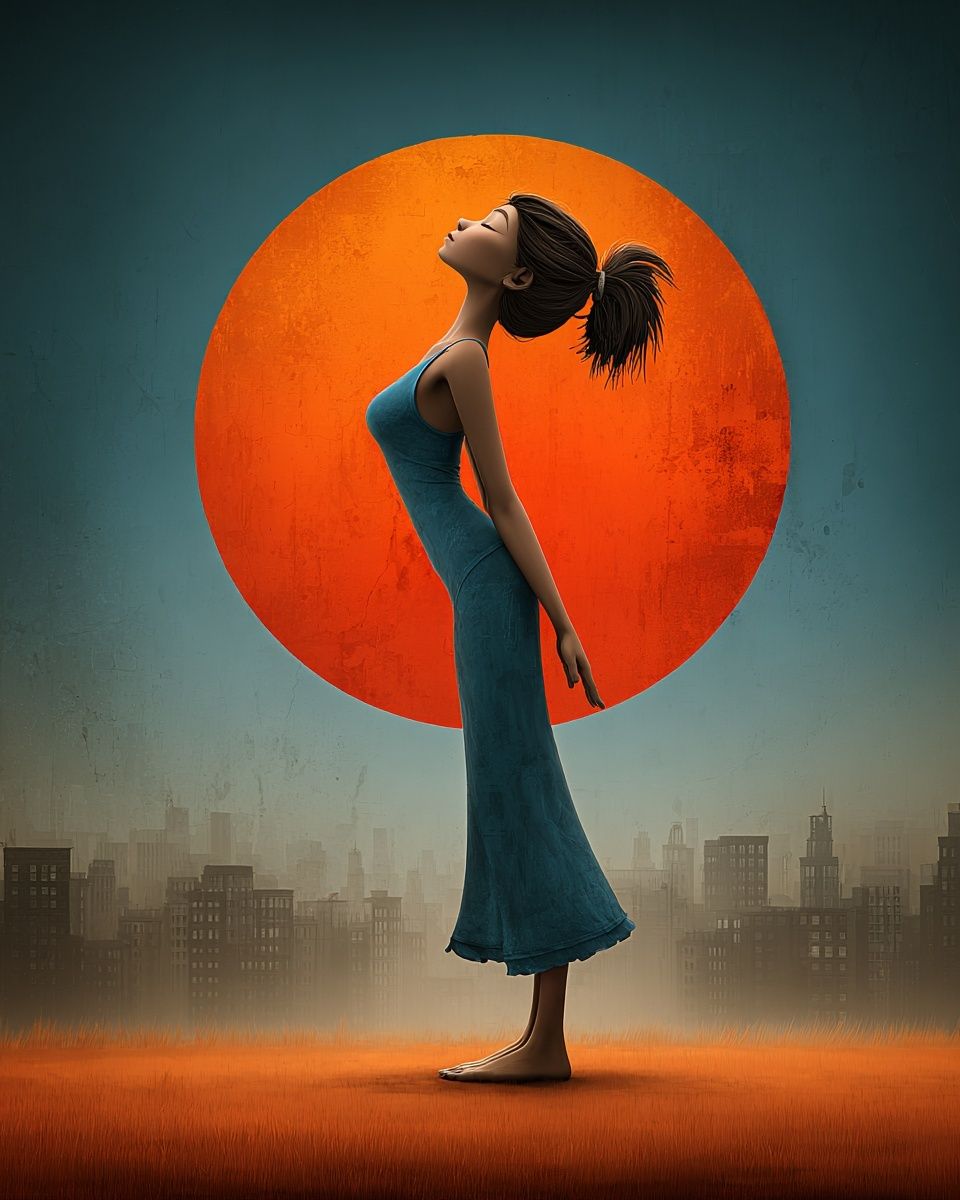 Woman Silhouette at Sunset — Digital Art Print. poster detail