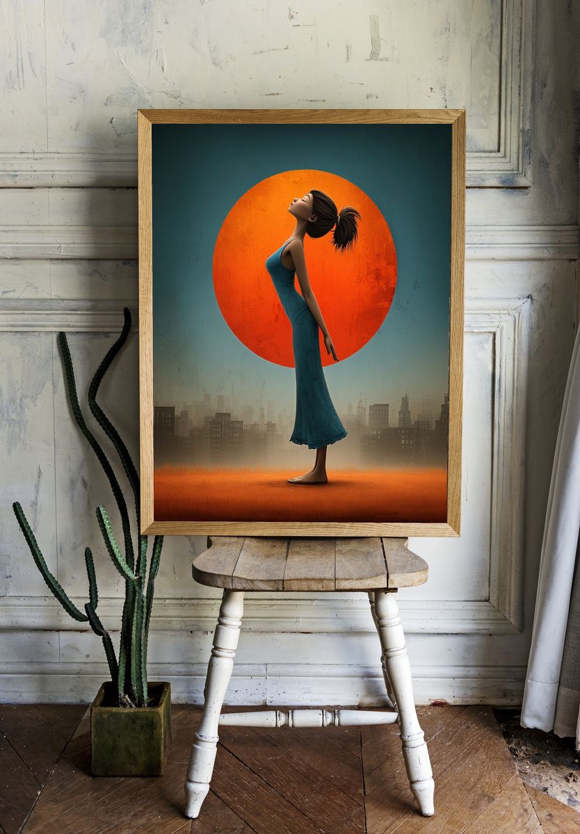 Woman Silhouette at Sunset — Digital Art Print room preview