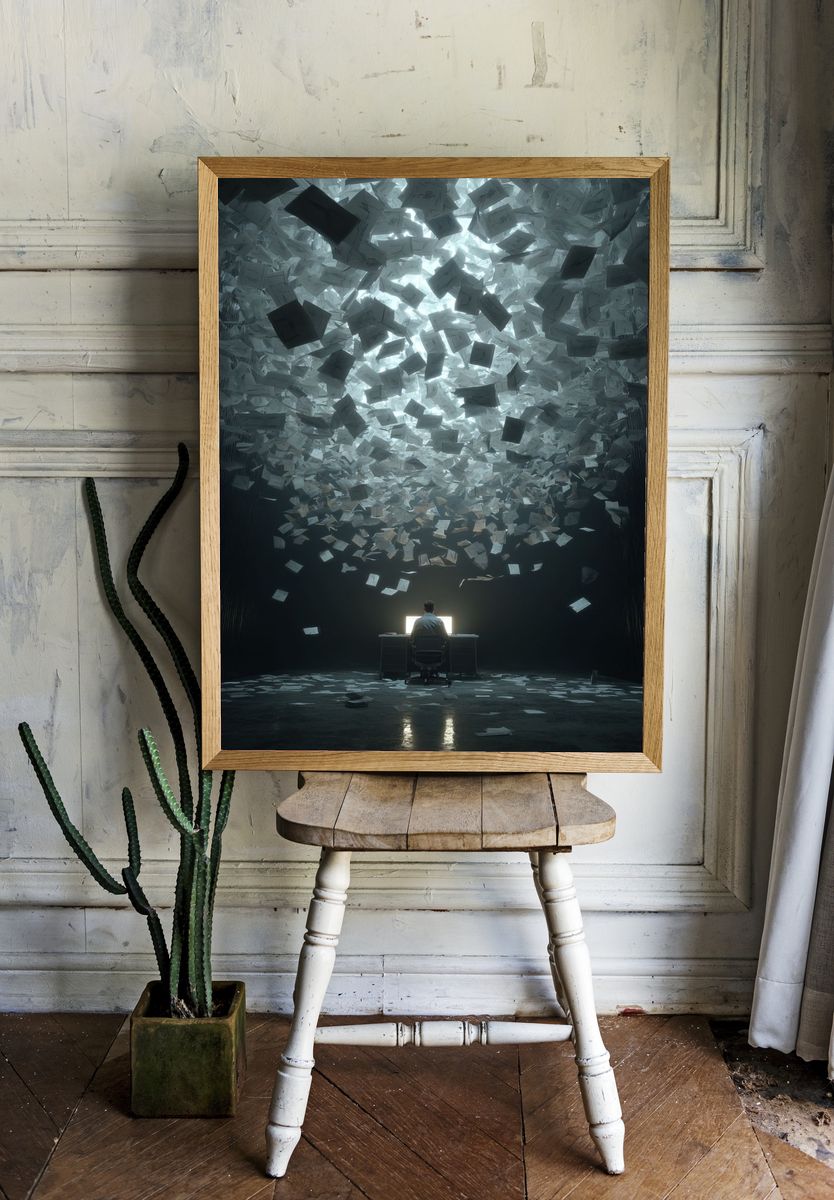 Overwhelmed by Paperwork — Digital Art Print room preview