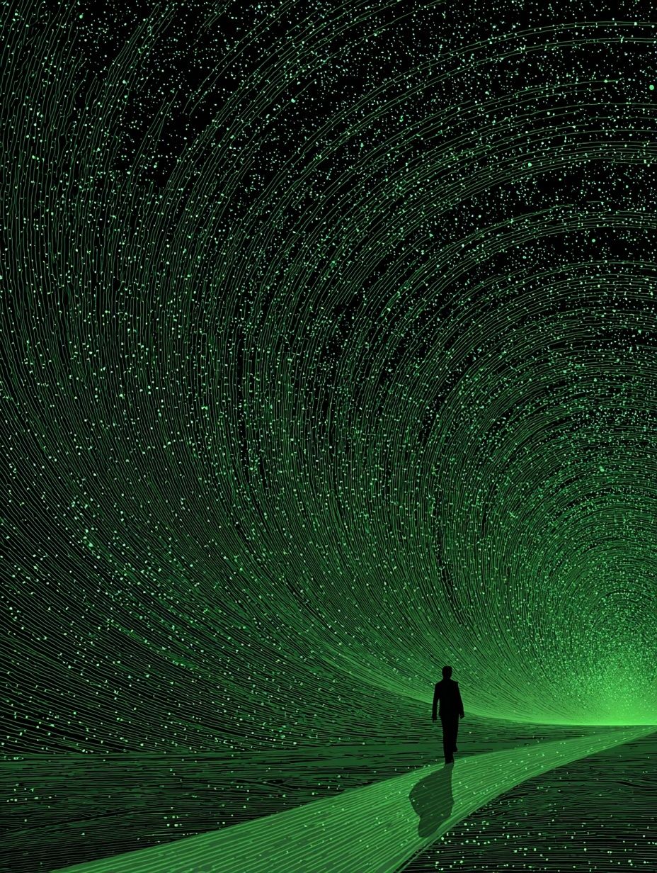 Green Spiral Pathway — Digital Art Print. poster — illustration art
