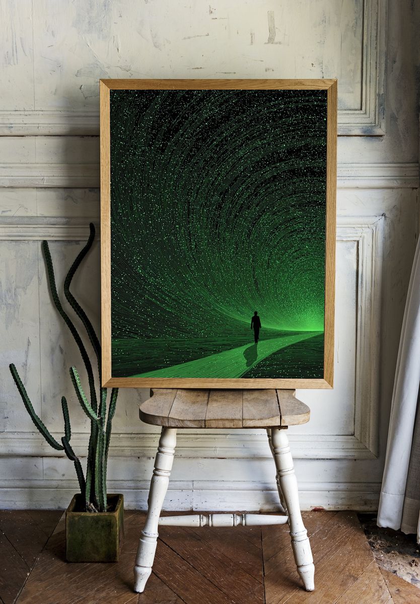Green Spiral Pathway — Digital Art Print room preview