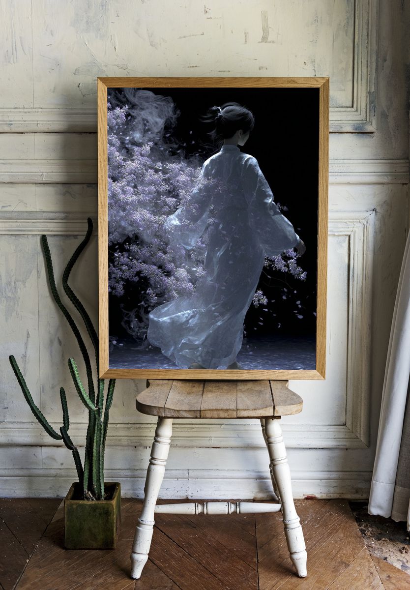Mystical Woman in Kimono — Digital Art Print room preview