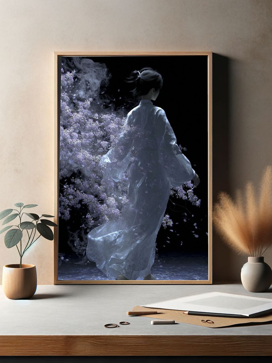 Mystical Woman in Kimono — Digital Art Print. — room view 2