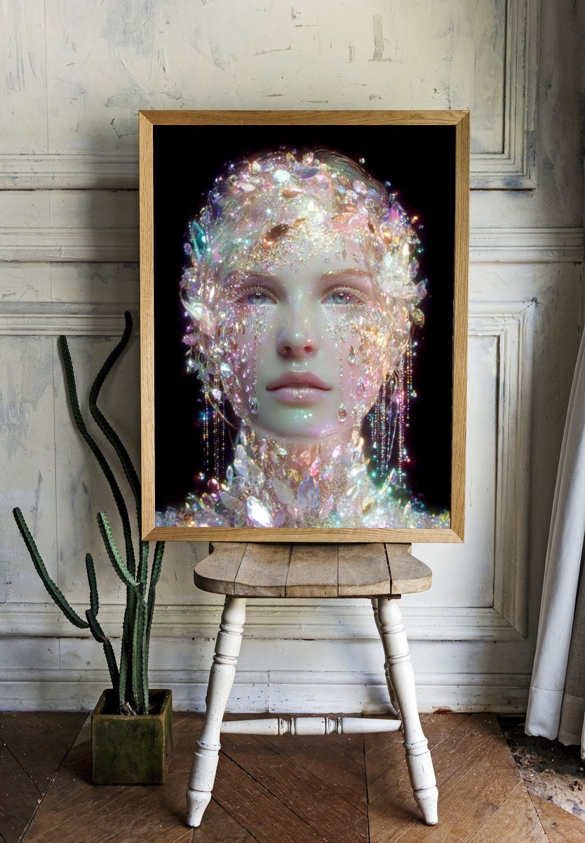 Crystal-Infused Portrait — Digital Art Print room preview