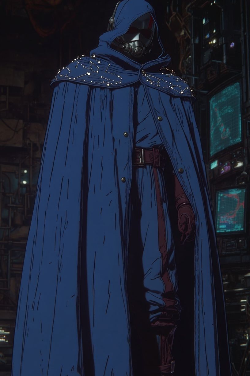 Mysterious Figure in Blue Cloak — Digital Art Print. poster detail