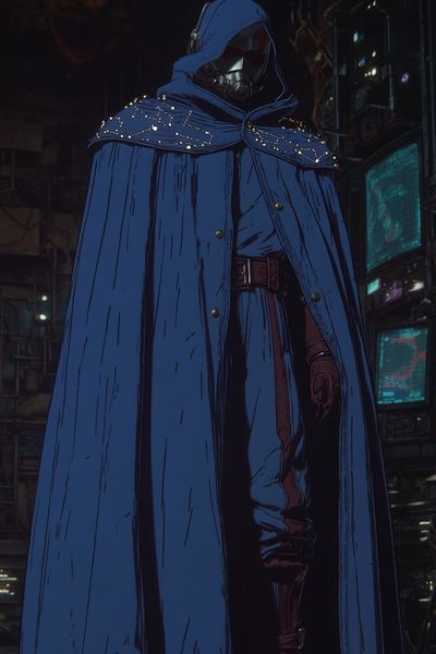 Mysterious Figure in Blue Cloak — Digital Art Print. poster print