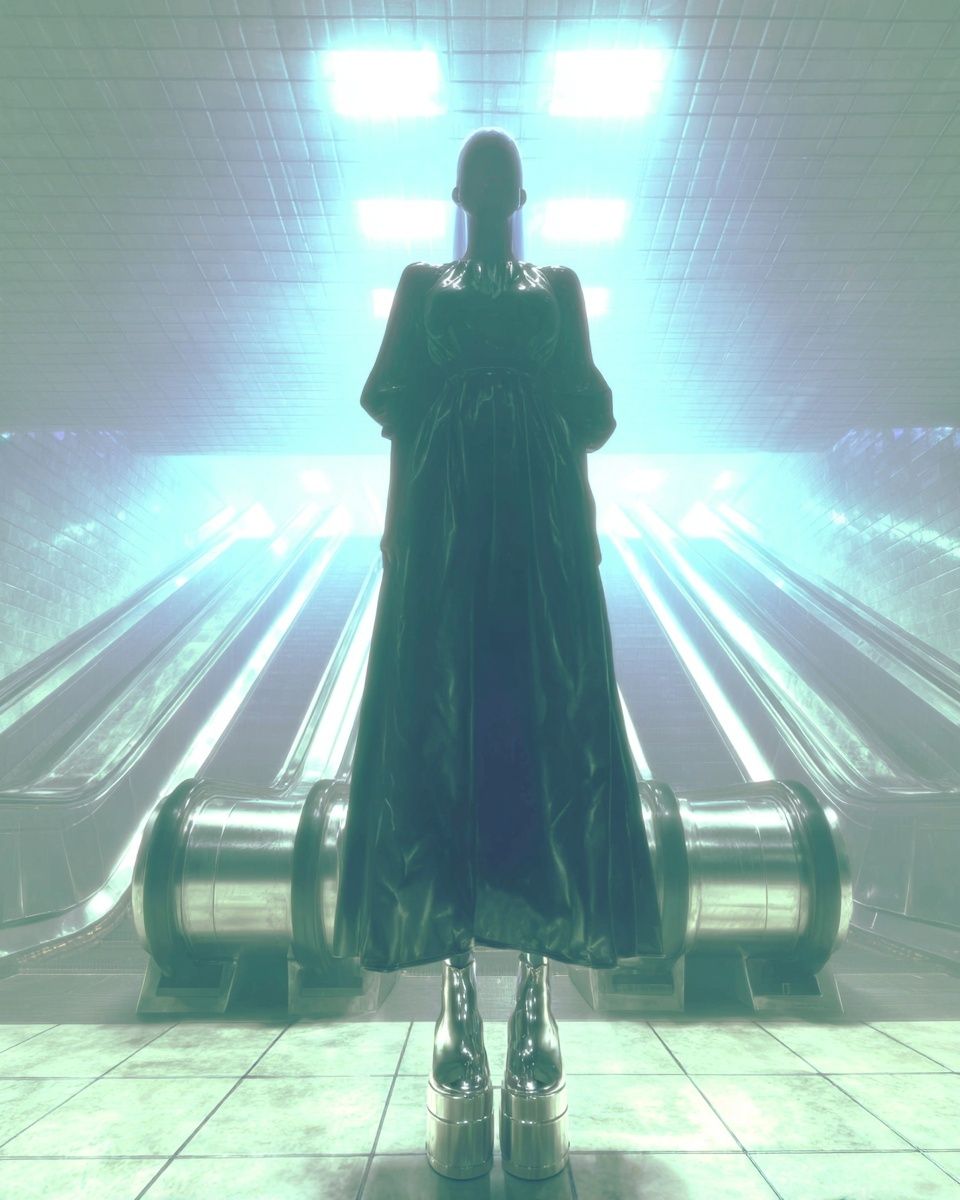 Futuristic Figure in Subway — Digital Art Print. poster — illustration art