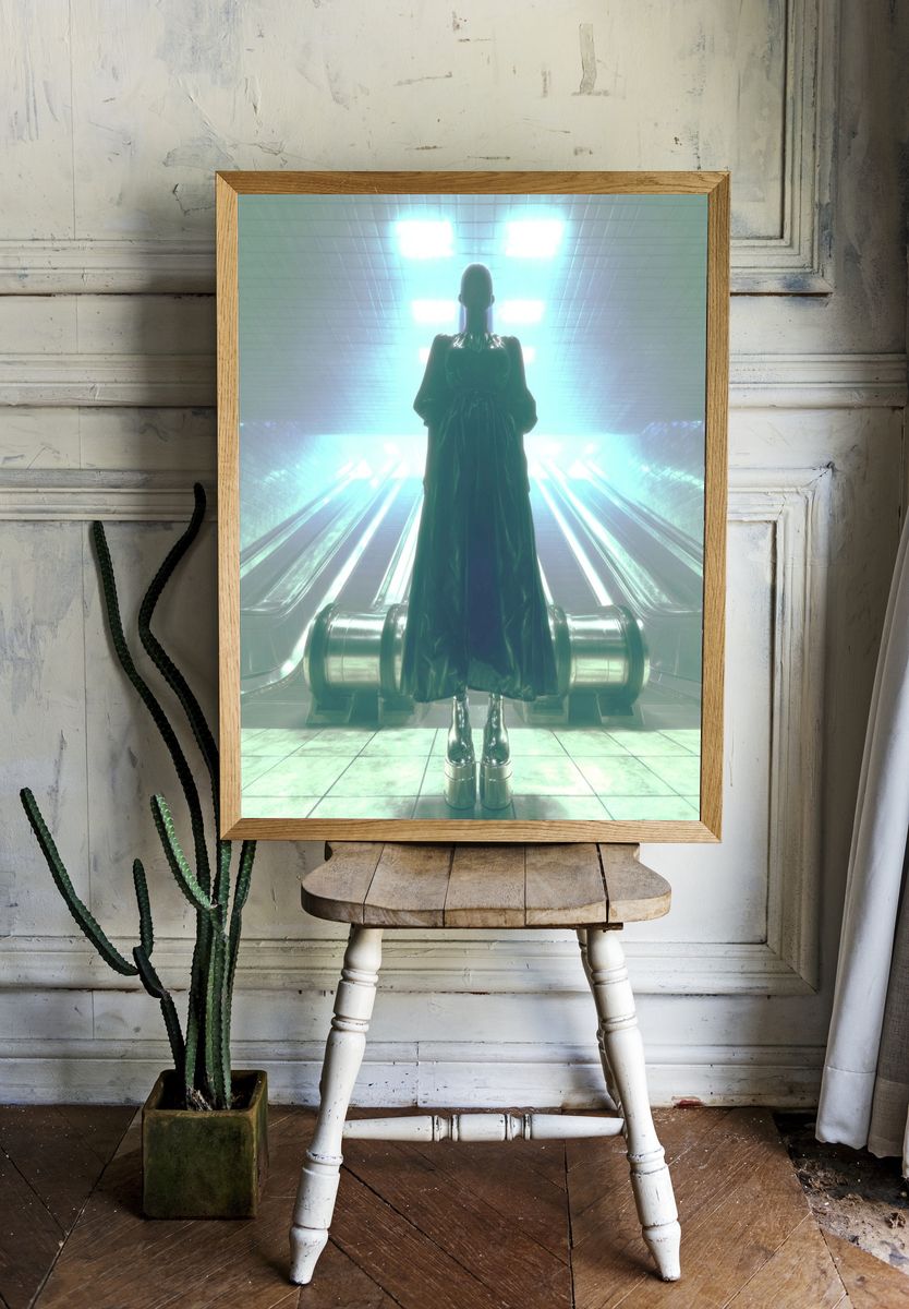 Futuristic Figure in Subway — Digital Art Print room preview