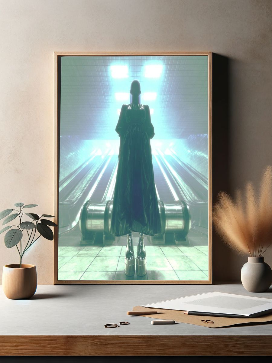 Futuristic Figure in Subway — Digital Art Print. — room view 2
