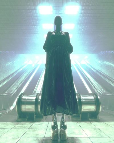 Futuristic Figure in Subway — Digital Art Print. poster