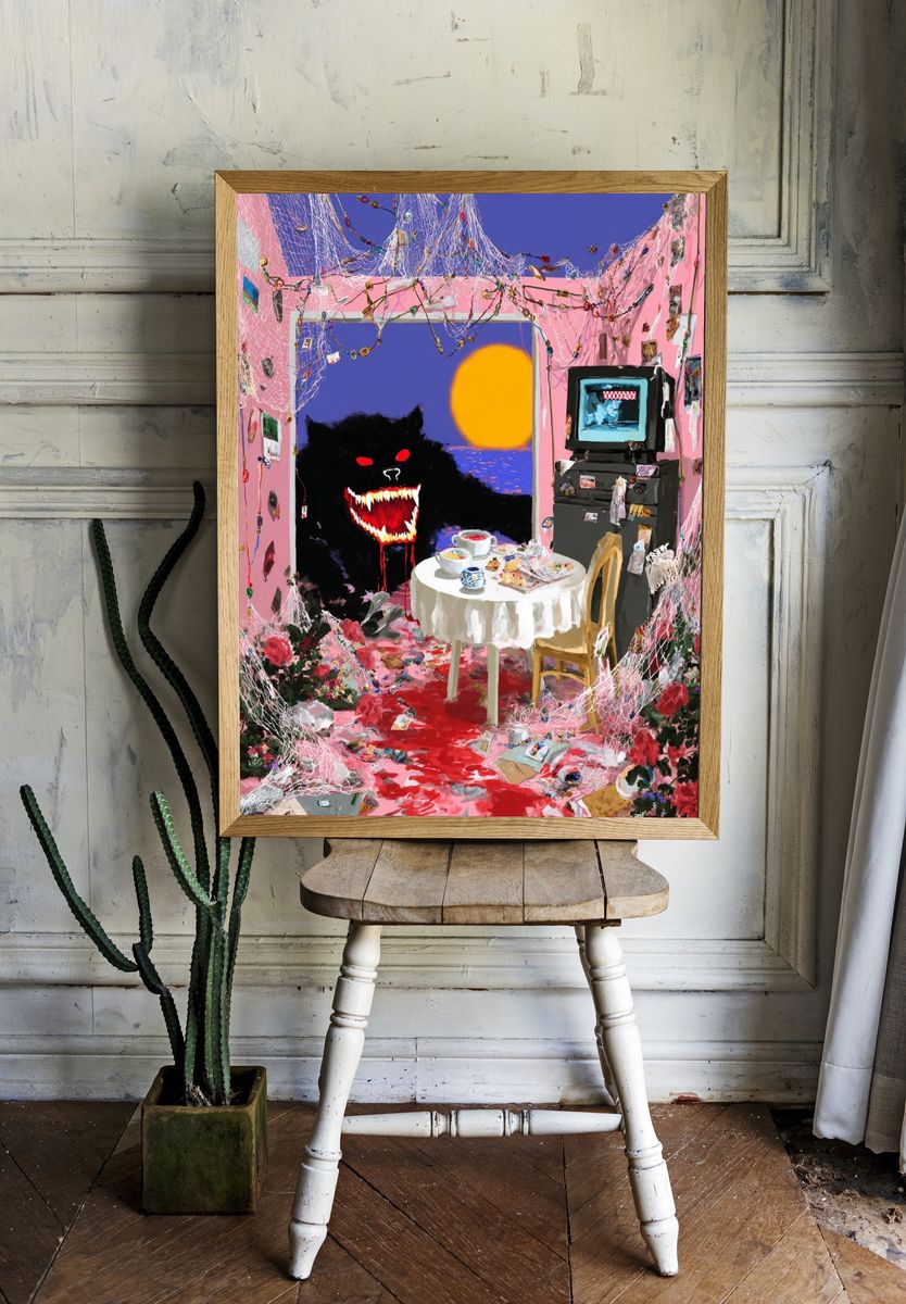 Surreal Room with Monster — Digital Art Print room preview