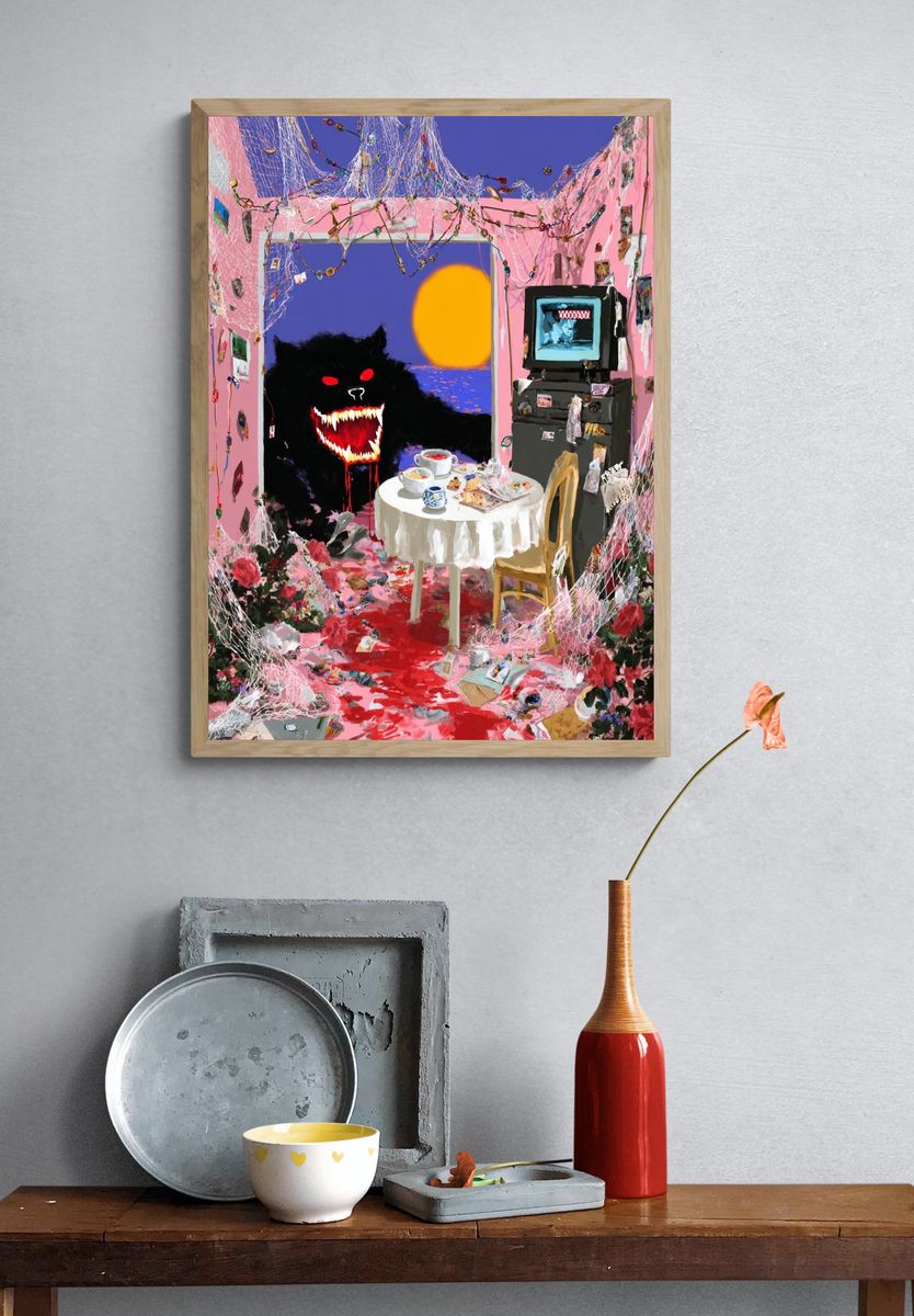Surreal Room with Monster — Digital Art Print. — room view 3