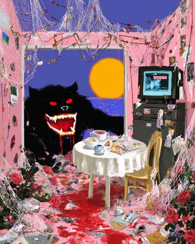 Surreal Room with Monster