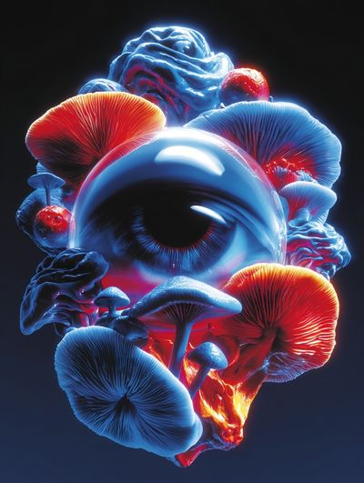 Surreal Eye with Mushrooms — Digital Art Print. poster print