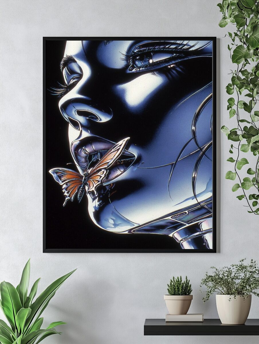 Futuristic Woman with Butterfly — Digital Art Print. — room view 4