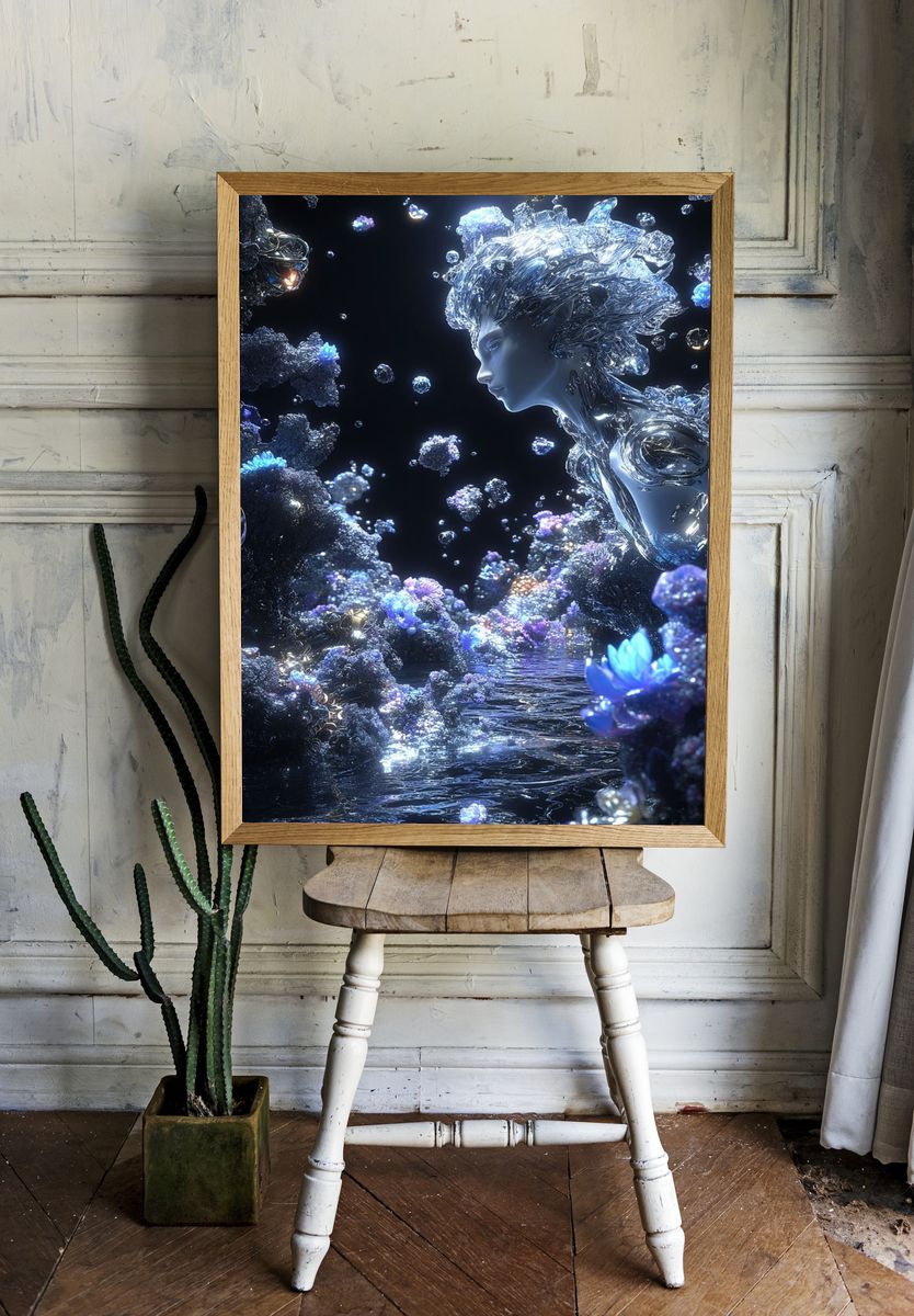 Ethereal Water Spirit — Digital Art Print room preview