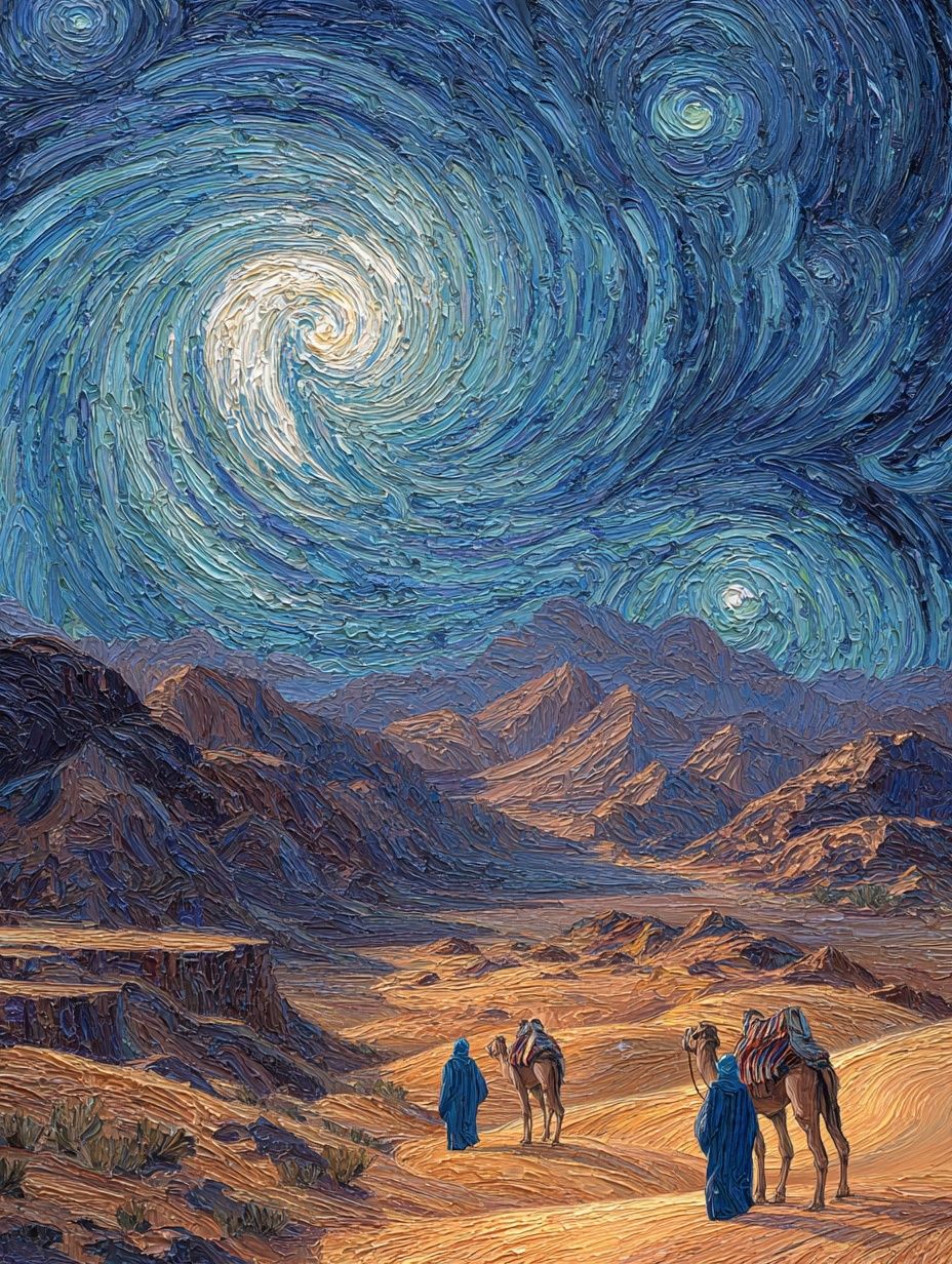 Desert Journey Under Starry Sky Poster. poster detail
