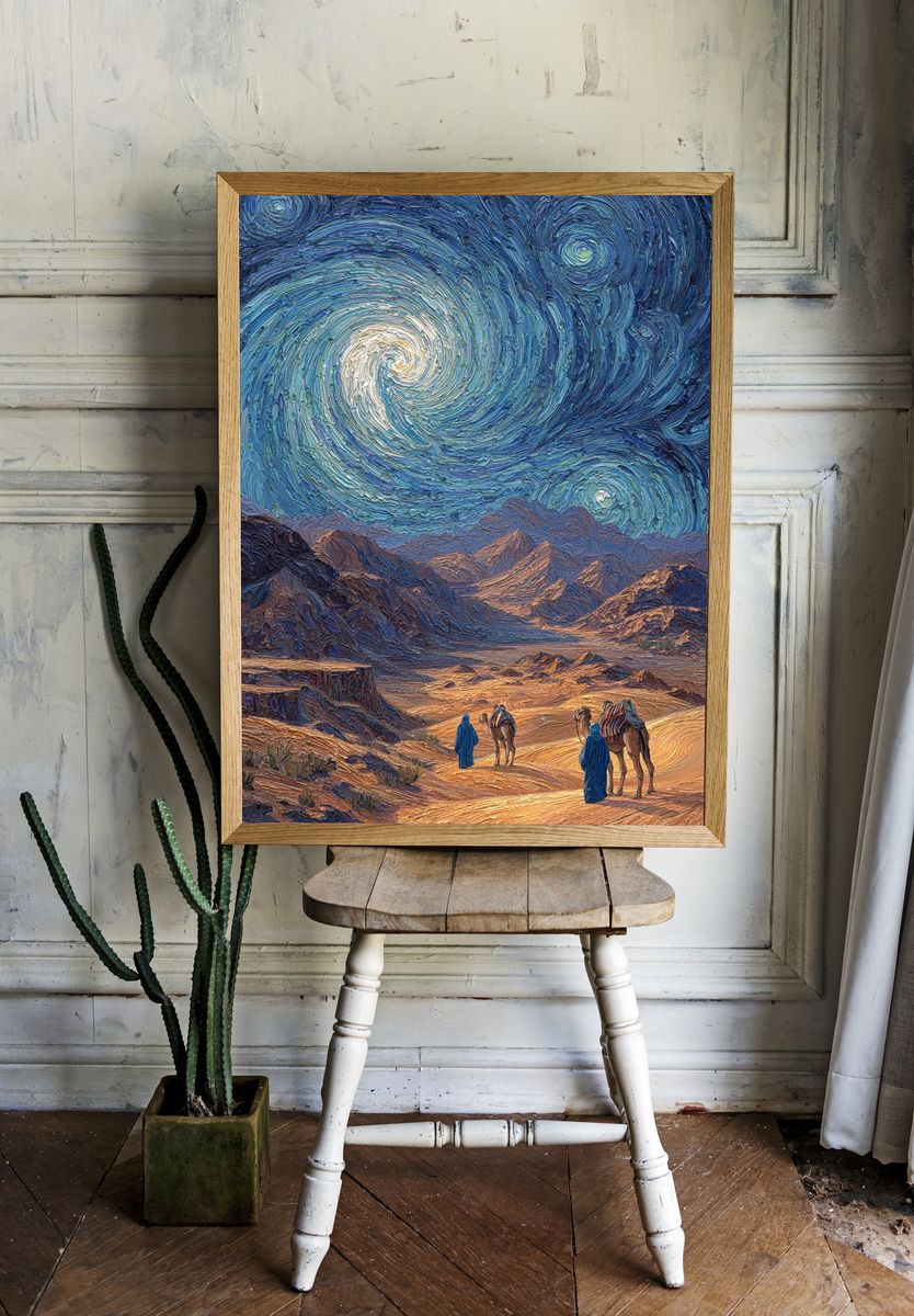 Desert Journey Under Starry Sky Poster. room preview