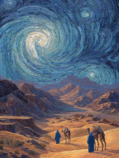 Desert Journey Under Starry Sky Poster. poster