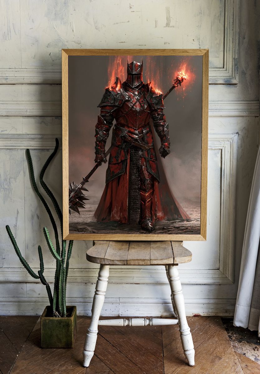 Crimson Dark Knight Fantasy Poster. room preview