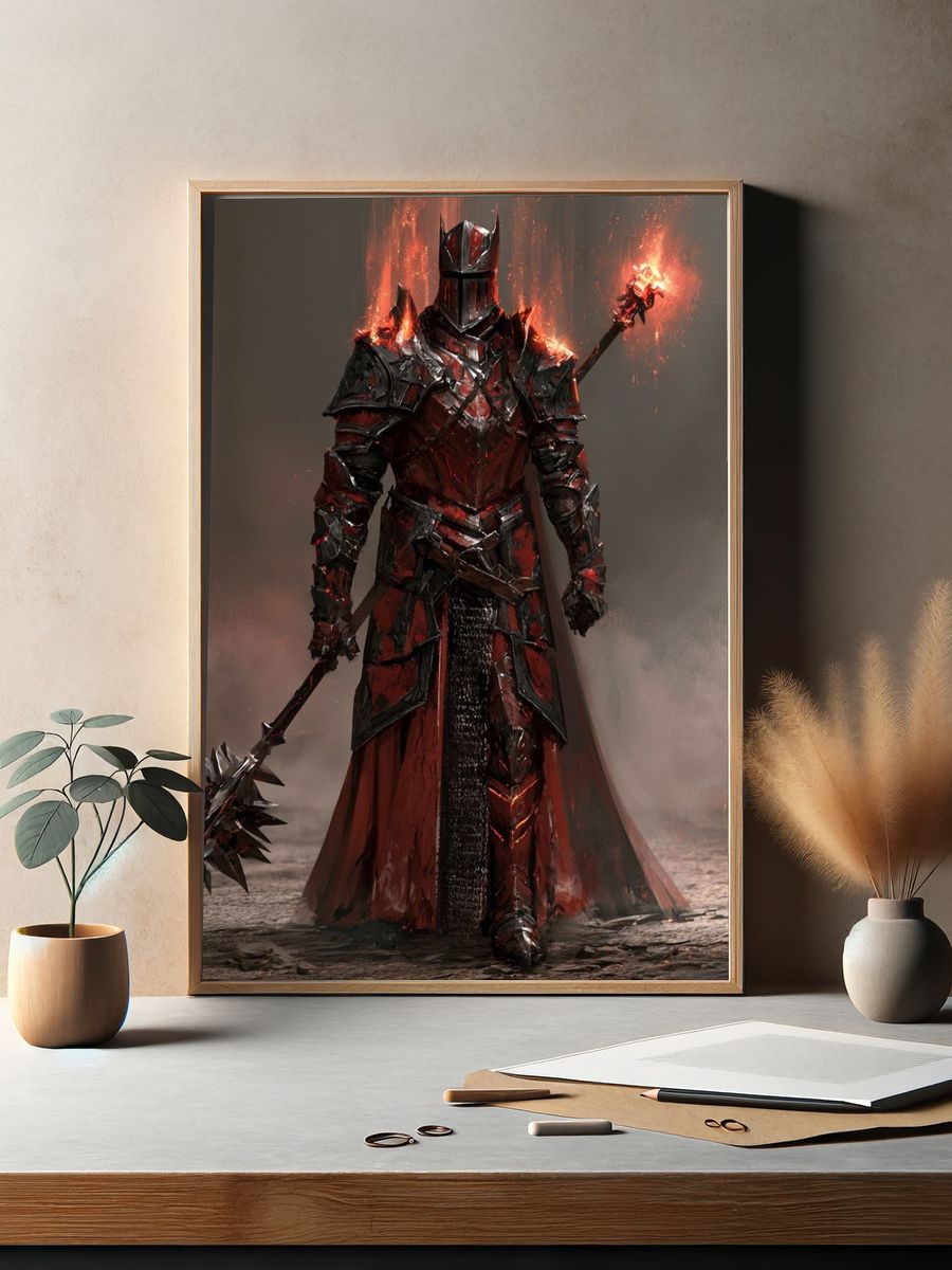 Crimson Dark Knight Fantasy Poster. — room view 2