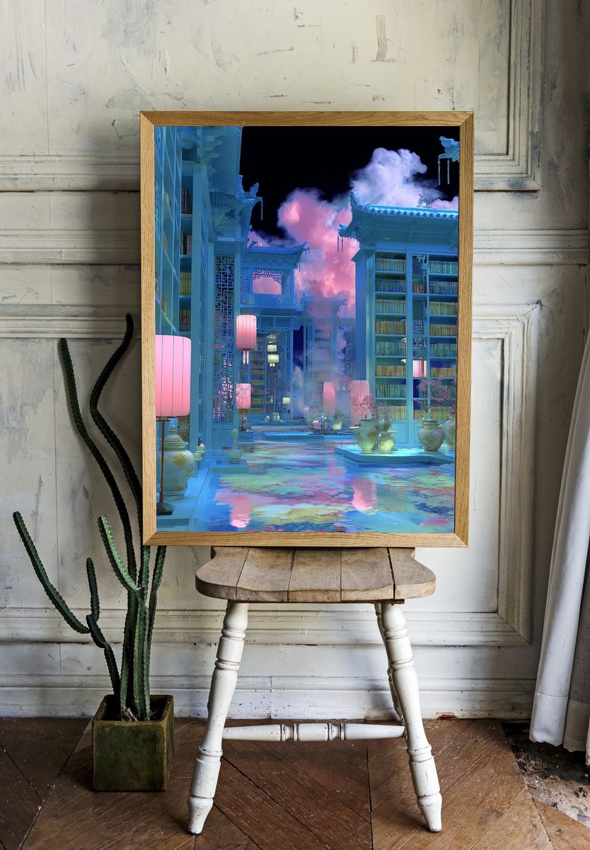 Dreamy Library — Digital Art Print. — room view 1