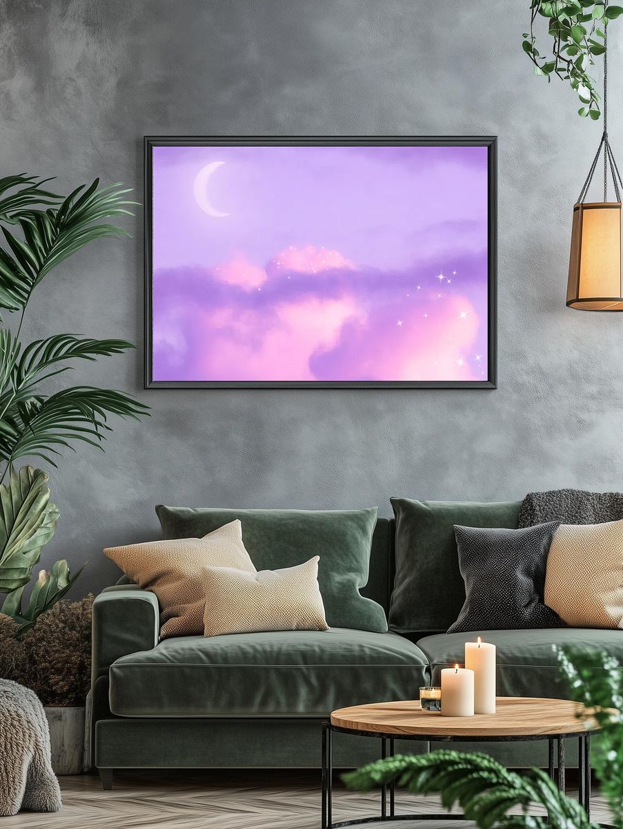Dreamy Moonlit Clouds — Art Print. — room view 4