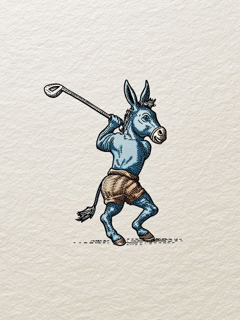 Golfing Donkey — Vintage Print. poster — vintage art
