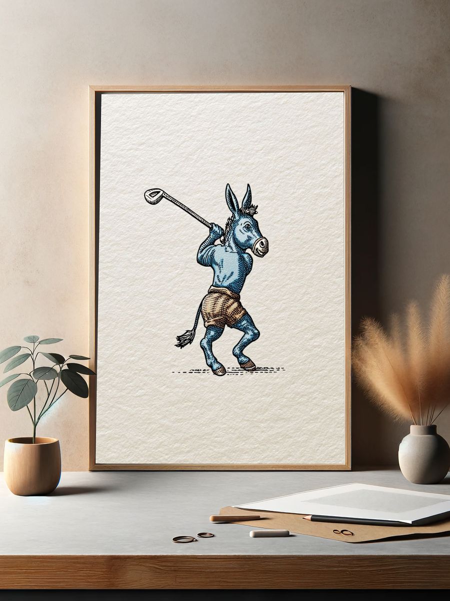 Golfing Donkey — Vintage Print. — room view 2