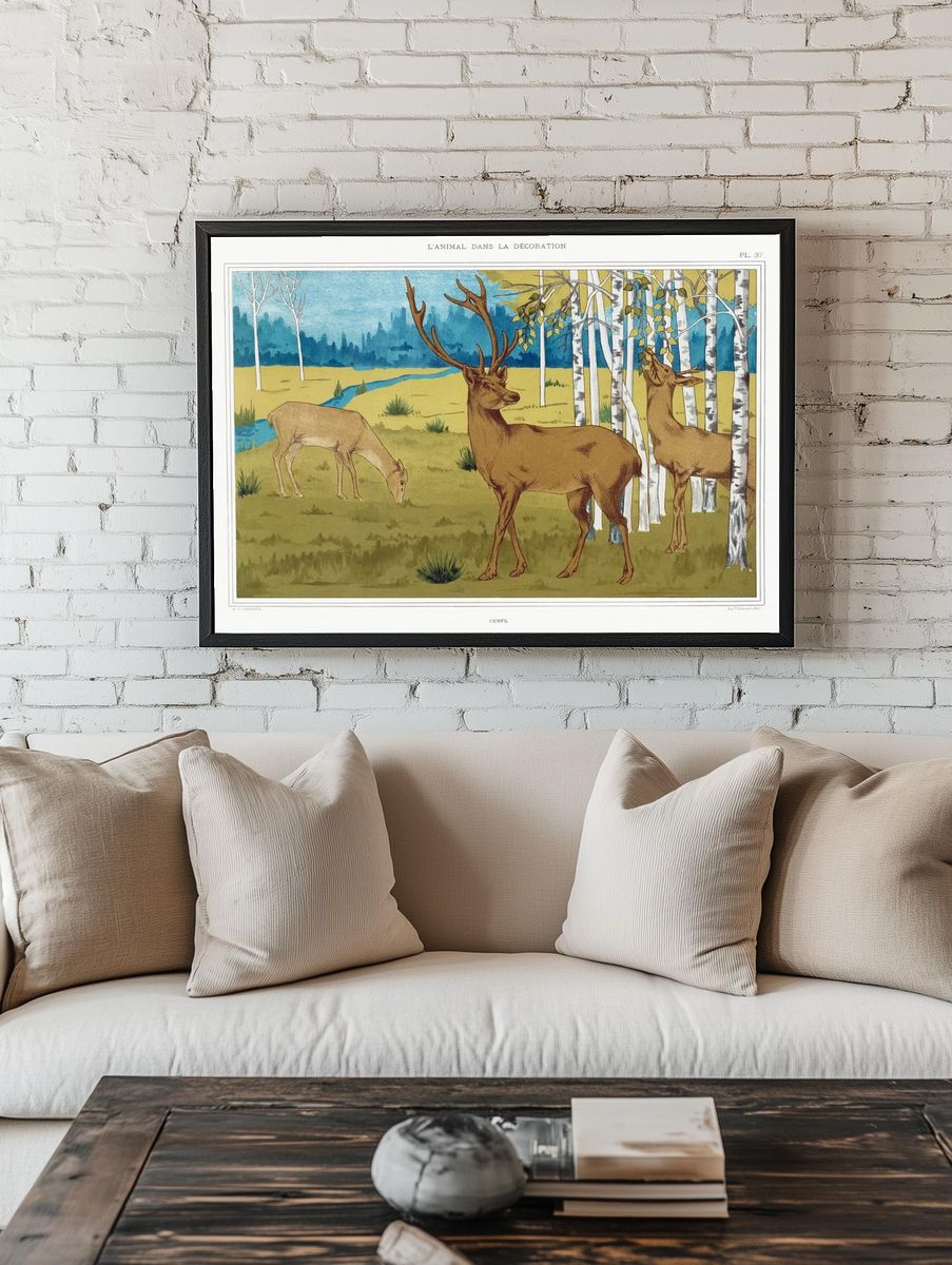 Deer in Nature — Vintage Print. room preview