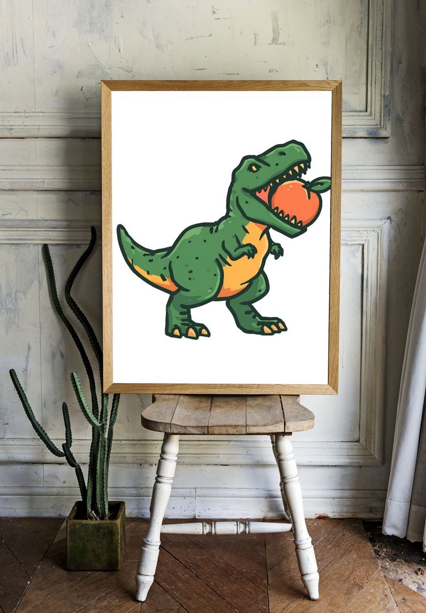 T-Rex with Fruit — Cartoon Print. — room view 1