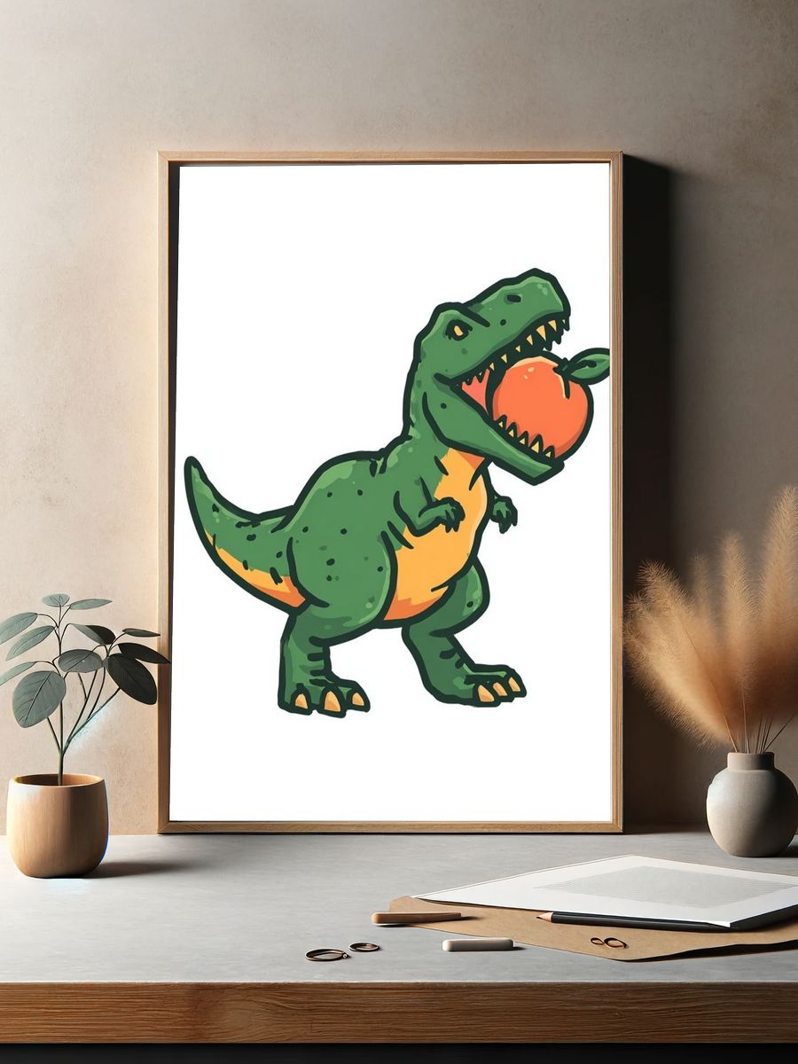 T-Rex with Fruit — Cartoon Print. — room view 2