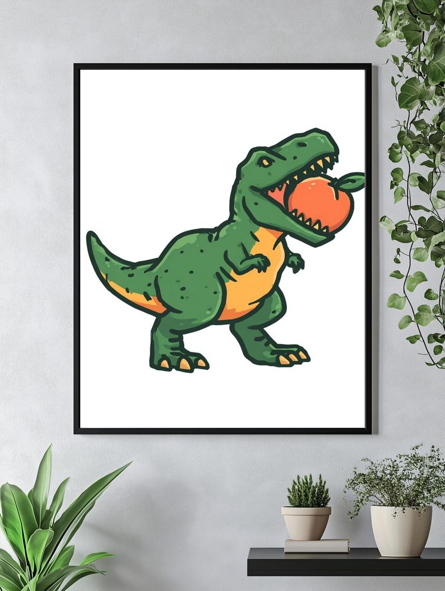 T-Rex with Fruit — Cartoon Print. — room view 4