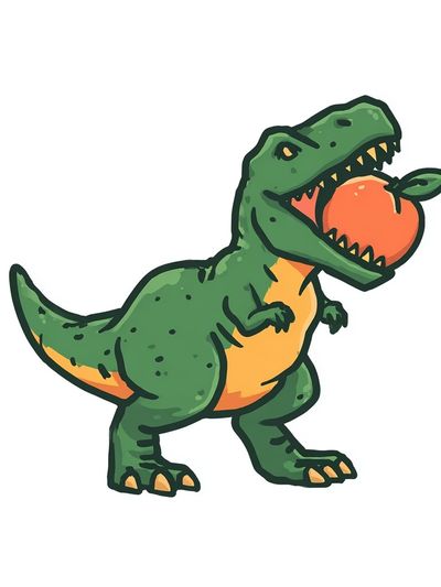 T-Rex with Fruit — Cartoon Print. poster