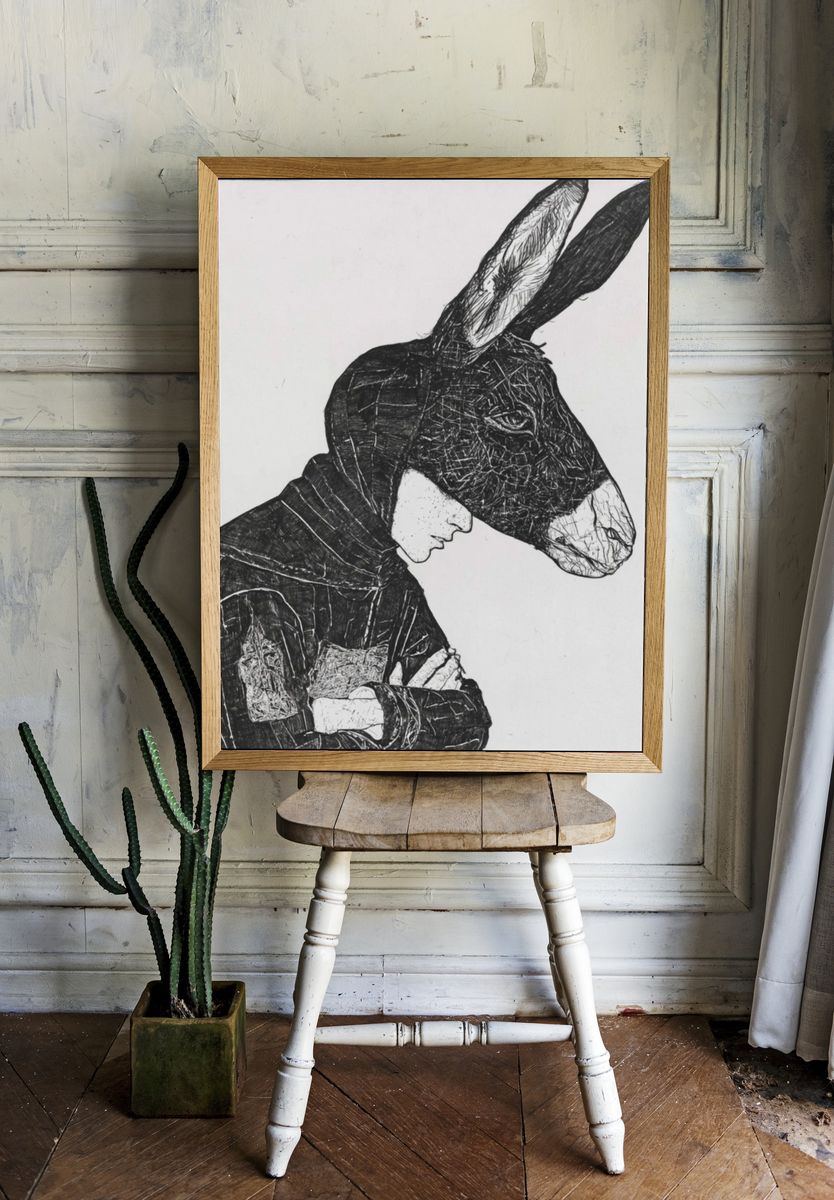 Donkey Head Portrait Print. room preview
