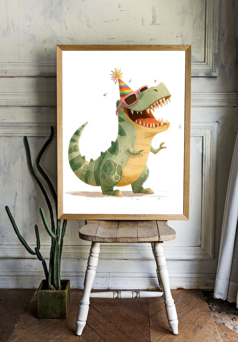 Party Dinosaur — Illustration Print. — room view 1