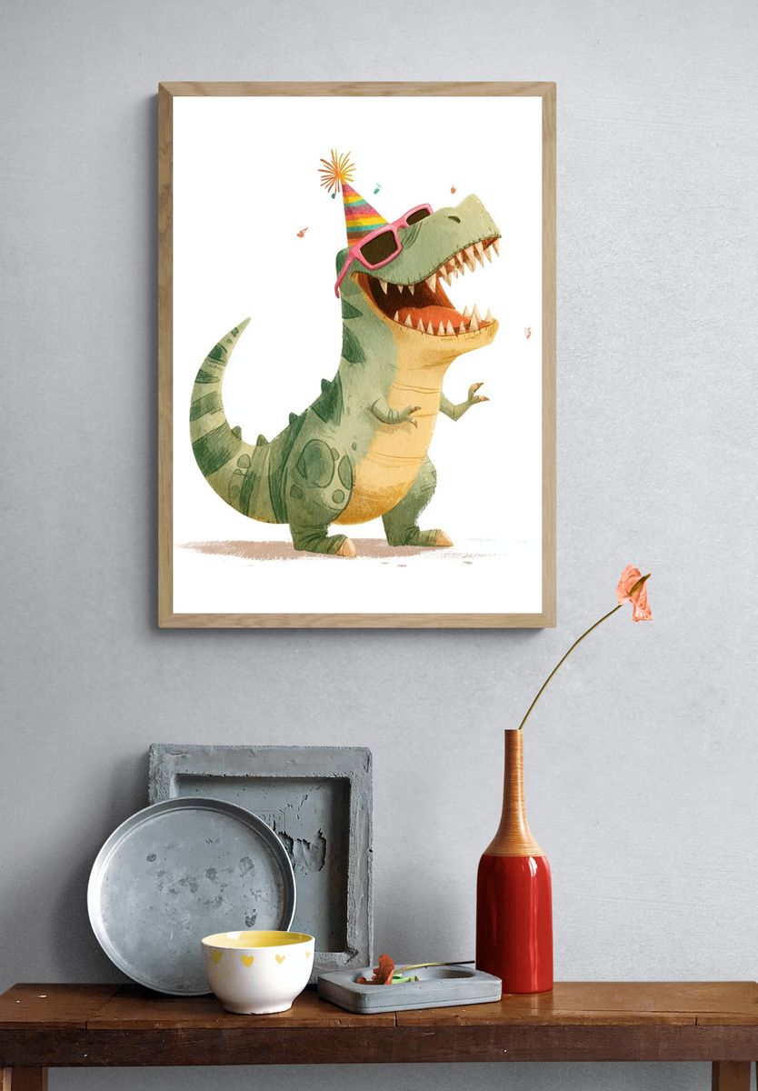 Party Dinosaur — Illustration Print. — room view 3