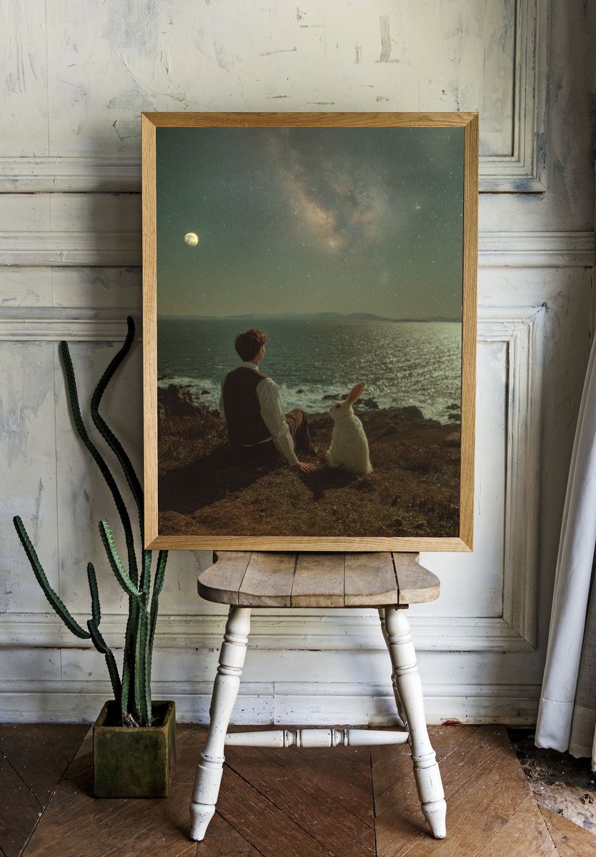 Dreamy Night Sky with Rabbit — Fine Art Print. — room view 1