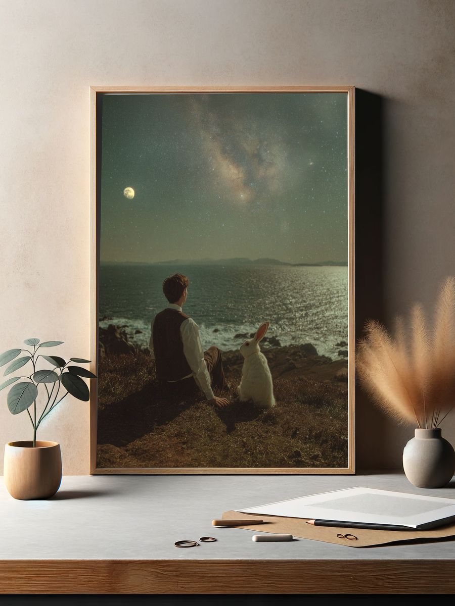 Dreamy Night Sky with Rabbit — Fine Art Print. — room view 2