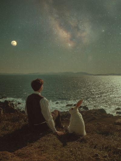 Dreamy Night Sky with Rabbit — Fine Art Print. poster