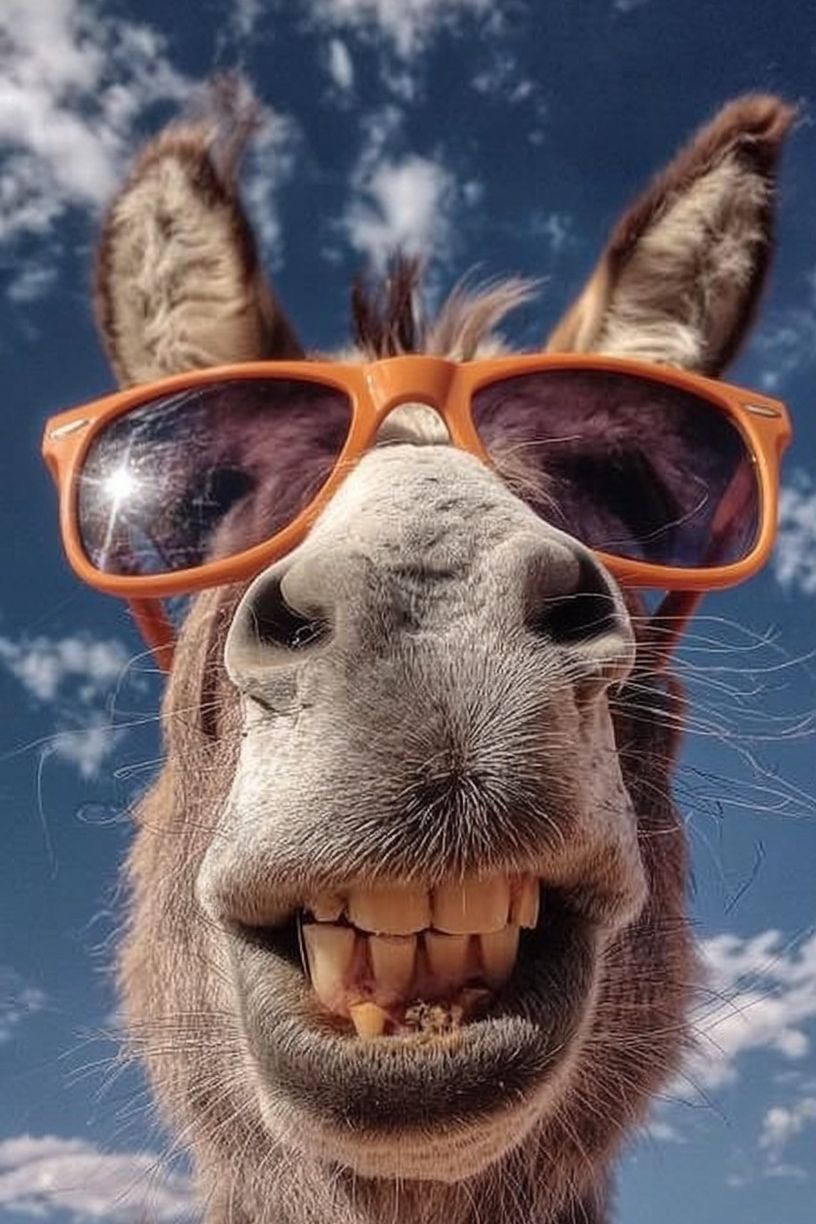 Smiling Donkey in Sunglasses — Funny Print. poster — animals art