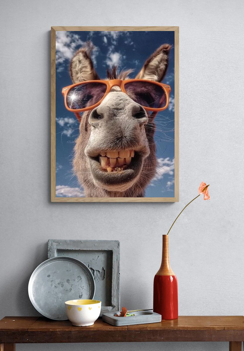 Smiling Donkey in Sunglasses — Funny Print. — room view 3