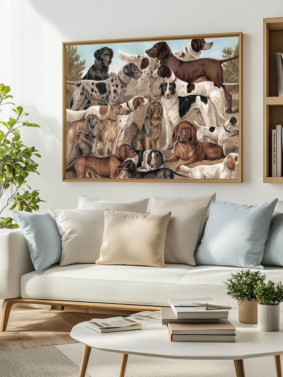 Dogs of Various Breeds — Vintage Print. — room view 2