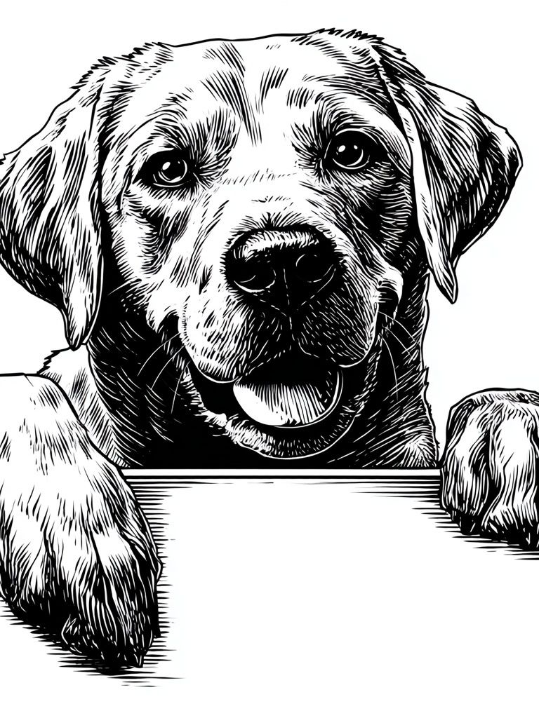 Happy Labrador Dog — Ink Illustration Print. poster detail